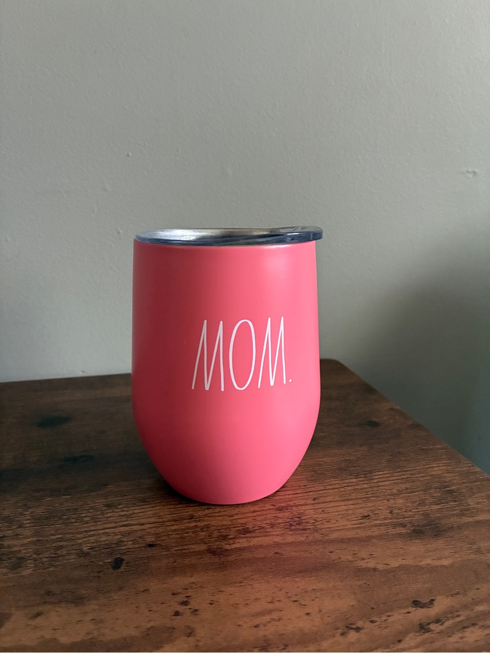 Rae Dunn Pink "MOM" Insulated Wine Tumbler - Stainless Lid